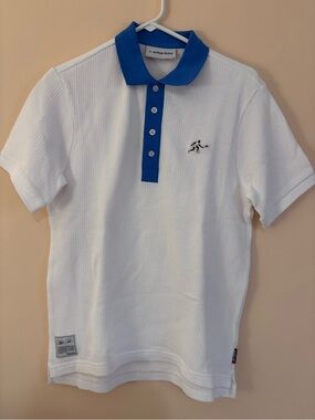 Rowing Blazer x Arthur Ashe White Polo Shirt with Blue Collar sz S